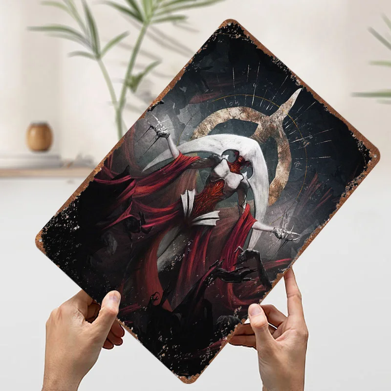 Elesh Norn V2 ملصق معدني علامات القصدير جدار الفن الديكور ديكورات غرفة النوم علامة معدنية مخصصة للديكور المنزل ديكور الرجعية