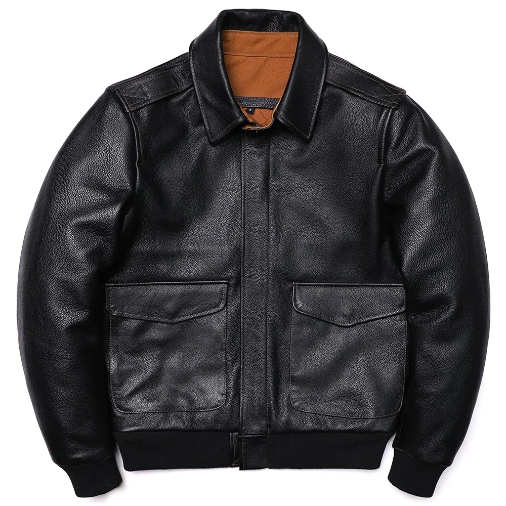 Classical A2 Style Genuine Leather Jacket Men's Air Force Natural Cowhide Coats Black Calf Skin Clothes man Flight Clothing