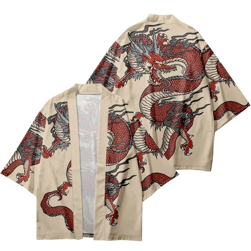 Japanese Traditional Dragon Pattern Kimono Cardigan Retro Samurai Tops Harajuku Haori Oversized Cardigan Yukata Men's Clothing