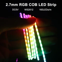 2.7mm WS2812B COB LED Strip Ultra stretto individualmente indirizzabile flessibile RGBIC Dream Color Pixel Light 160Leds/M White PCB 5V