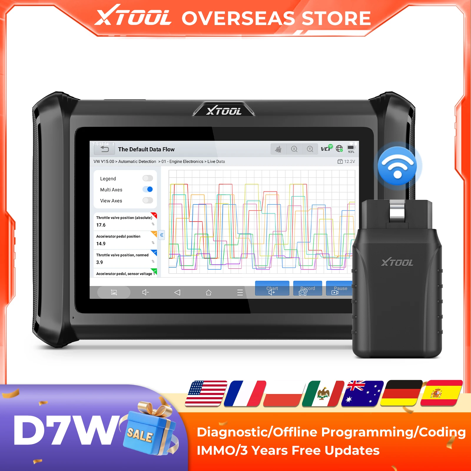XTOOL D7W V2.0 Obd2 الماسح الضوئي بلوتوث جميع أداة تشخيص النظام ECU الترميز ثنائي الاتجاه التحكم في البيانات 39 + إعادة تعيين مع FCA #1