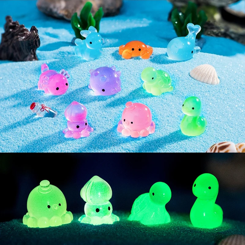 Mini Luminous Marine Animals Figurine Dolphin Crab Octopus Sea Turtle Micro Landscape Ornament Fish Tank Aquarium Decoration