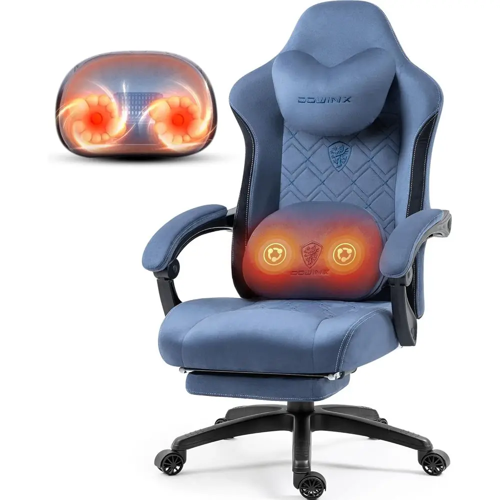 Heated Massage Lumbar Support Gaming Chair, Big and Tall Ergonomic Recliner for Adults, Blue