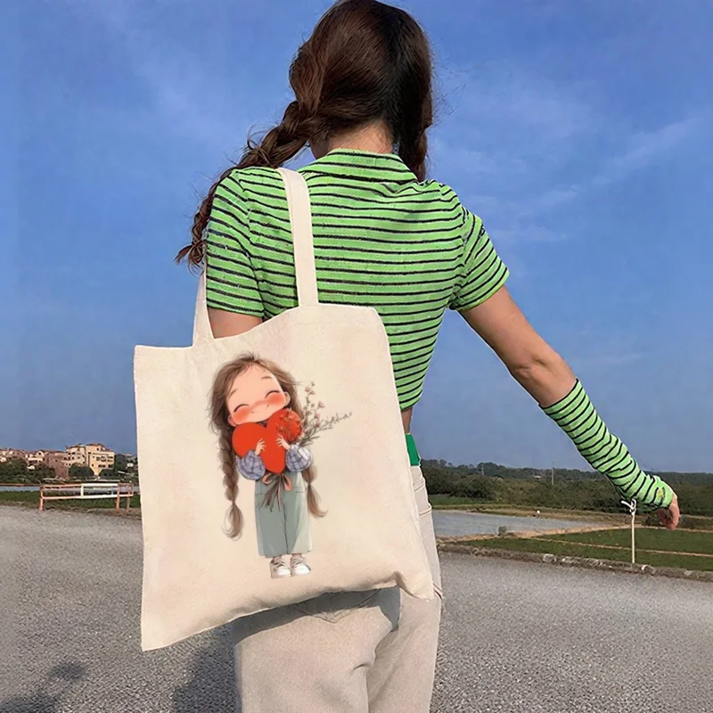 1pc Personalized Letter Floral Canvas Tote Bag, Custom Initial Flower Print Shoulder Bag, Reusable Casual Shopping Organizer