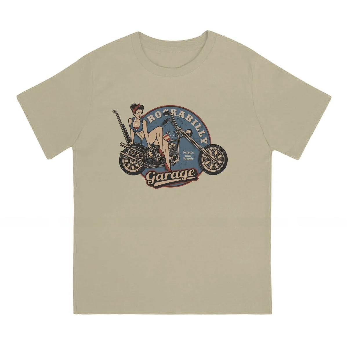 Vintage Pin up Girl on Bike Service Loose Fit Men's T-Shirt Casual Comfortable Cotton Top for Streetwear And Parties