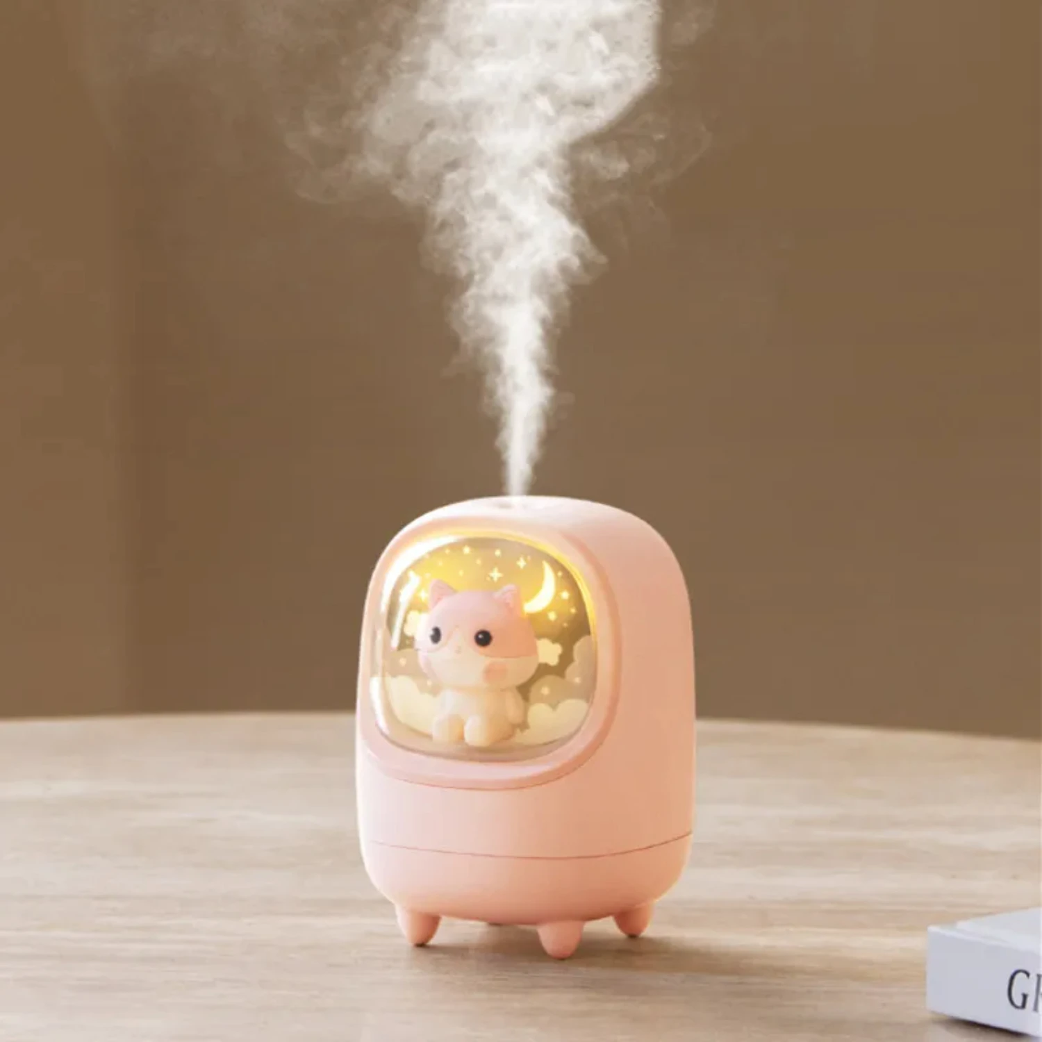 رائجة البيع 350 مللي لطيف القط الغزلان الهواء المرطب قابلة للشحن الناشر USB ضباب صانع مرطب صغير مع أضواء ليلية