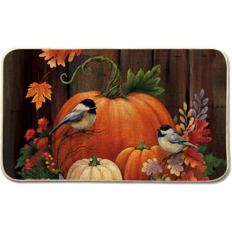 Thanksgiving Autumn Pumpkin Front By Mat Indoor Entrance 50x80cm Maple Leaf Bird By Mat