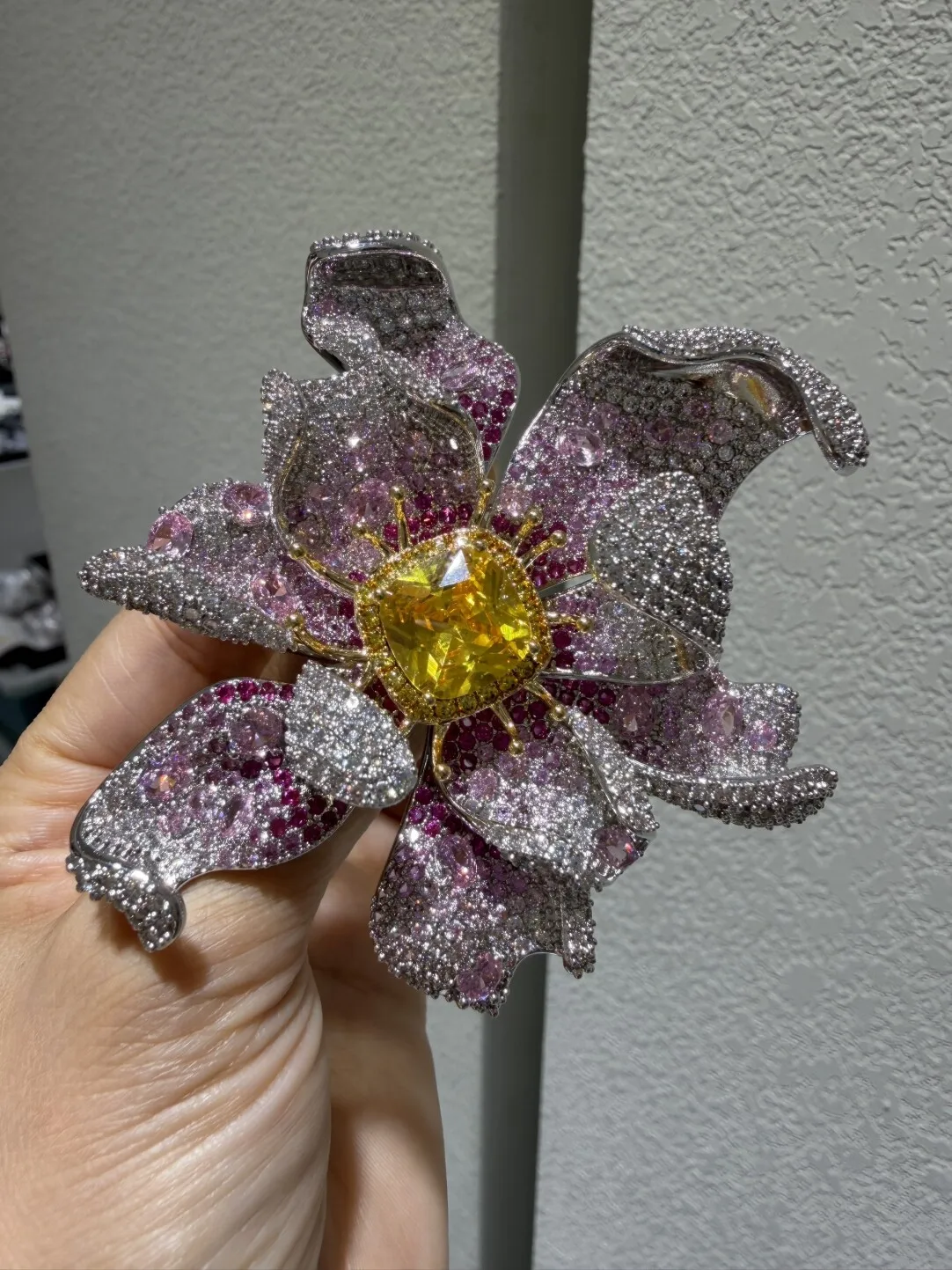 pink large flower brooch for women three-dimensional copper with cubic zircon 3D 80*72mm MIYI