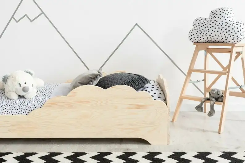 &c Modern Design Children's Solid Wood Bed Frame Single Bed with Panda Element Headboard Boy and Girl Bedroom Furniture