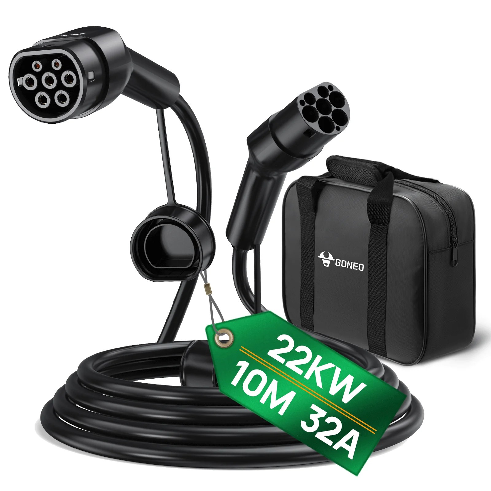GONEO Type 2 Laadkabel 22kW 32A, Type 2 naar Type 2 EV Laadkabel, 400V Driefasige Modus 3, Laadkabel voor Elektrische Auto's, IEC 62196-2, TPU, voor EV & PHEV