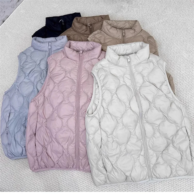 Outono inverno quente para baixo colete jaqueta 2025 novas mulheres luz fina pato branco para baixo colete casaco feminino sem mangas curto tanque parkas