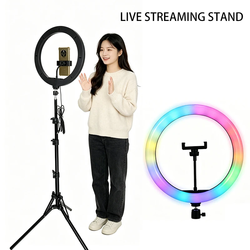 

13-inch new mobile phone live stream bracket, Douyin shooting tripod spotlight, selfie beauty light floor bracket