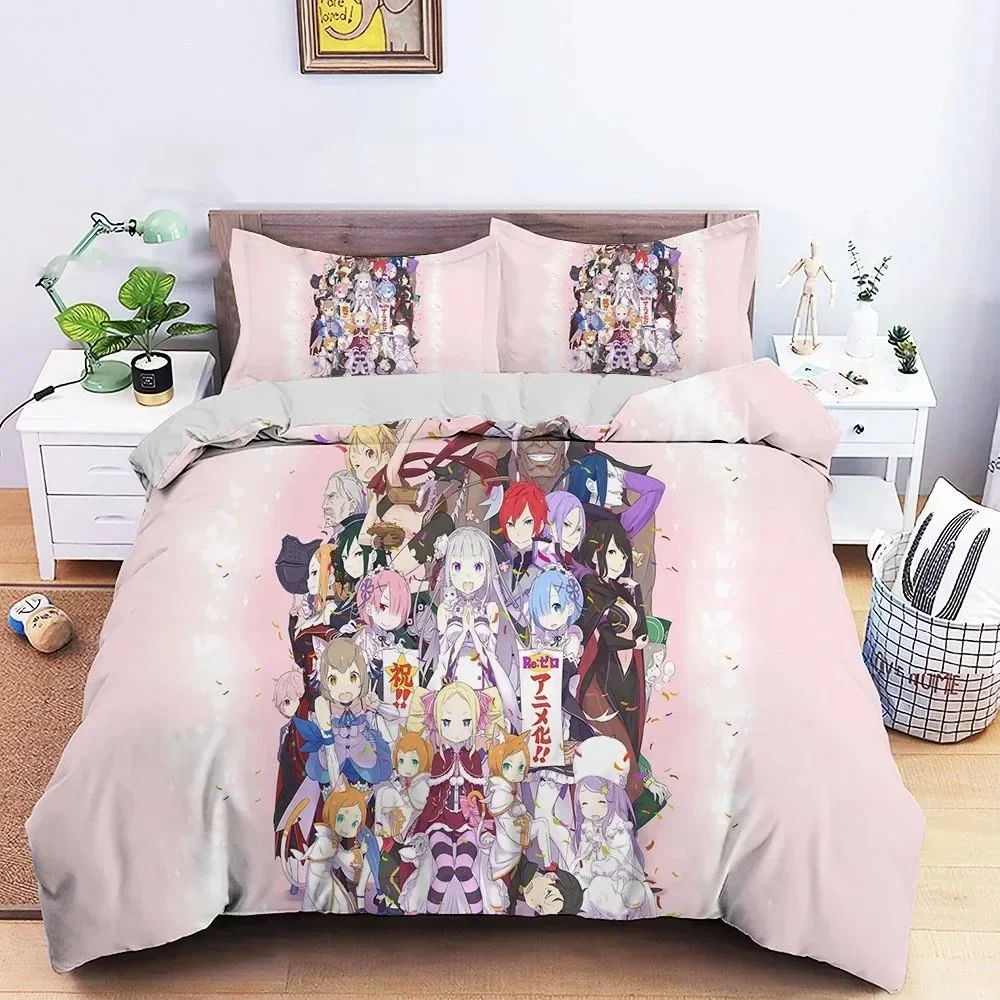 

3D Printed Anime Re Zero Rem Ram Comfortable Duvet Quilt Cover Pillowcase Bedding Set Children Bedroom Decoration Home Textile
