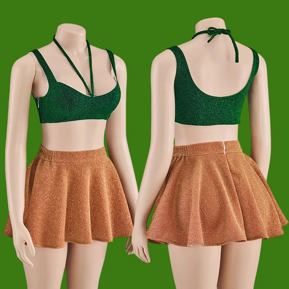 

Taylorr Cosplay Costume Women Sexy Halter Neck Bra Vest Skirts Full Set Disguise Cheerleading Uniform Halloween Party Dancewear