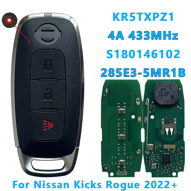 S180146102 FCC ID: KR5TXPZ1 Smart Remote Key 2+1 Buttons 434Mhz ASK 4A Chip For 2022-2023+ Nissan Versa Pathfinder Rogue Kicks