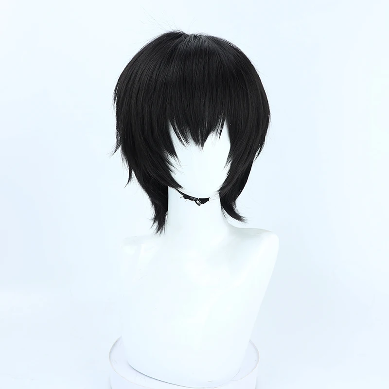 Peluca de Cosplay de Anime Yoshida Hirofumi, pelo sintético corto negro resistente al calor, juego de rol para fiesta de Halloween + gorro de peluca