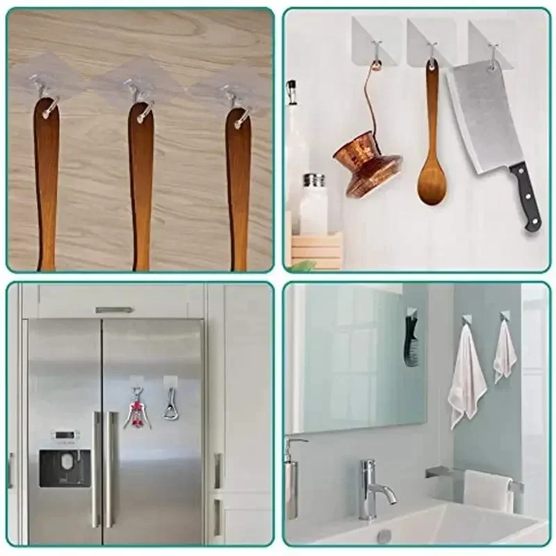 Transparente selbstklebende Wandhaken aus Edelstahl mit hoher Tragkraft multifunktional für Handtücher Kleidung Schlüssel Küche Bad und Hausaufbewahrung ohne Bohren keine Beschädigung von Fliesen Glas Kunststoff Holz p – Detail 7