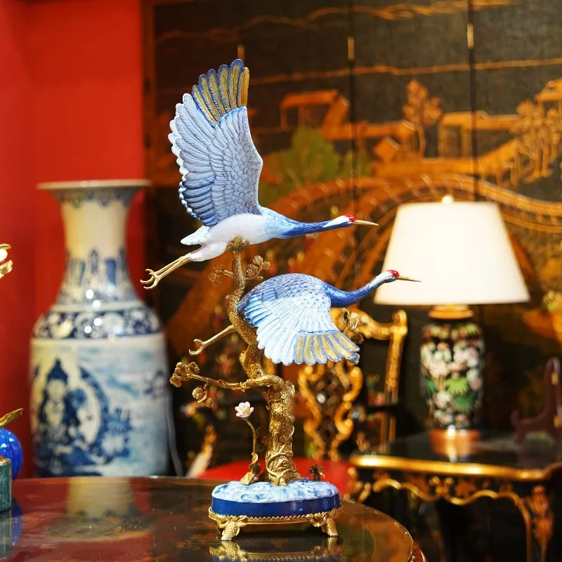 

HX53 European porcelain inlaid copper, decorative double, blue and white living room countertop, entrance ornament