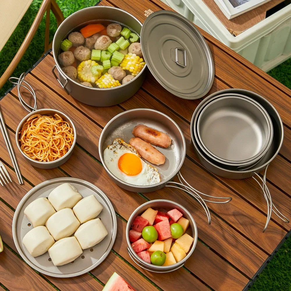 Titanium Outdoor Pot Set Picnic Camping Set Tableware Foldable Lightweight Portable Soup Pot Cooking Pot Set - view 4