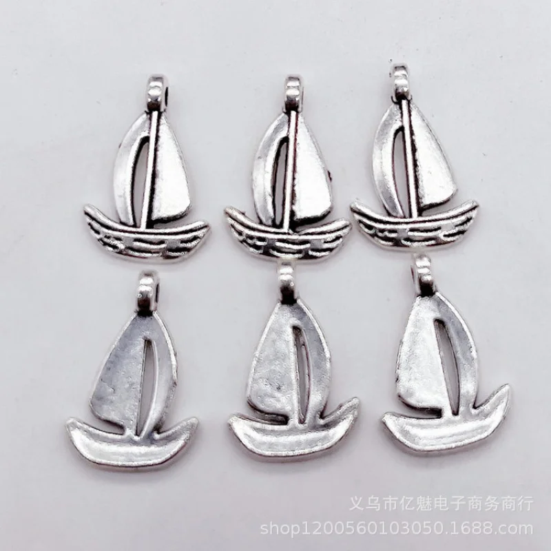 Factory Direct Sales 100Pieces DIY Ornament Sailboat Pendant White Copper 18X15MM Small pendant
