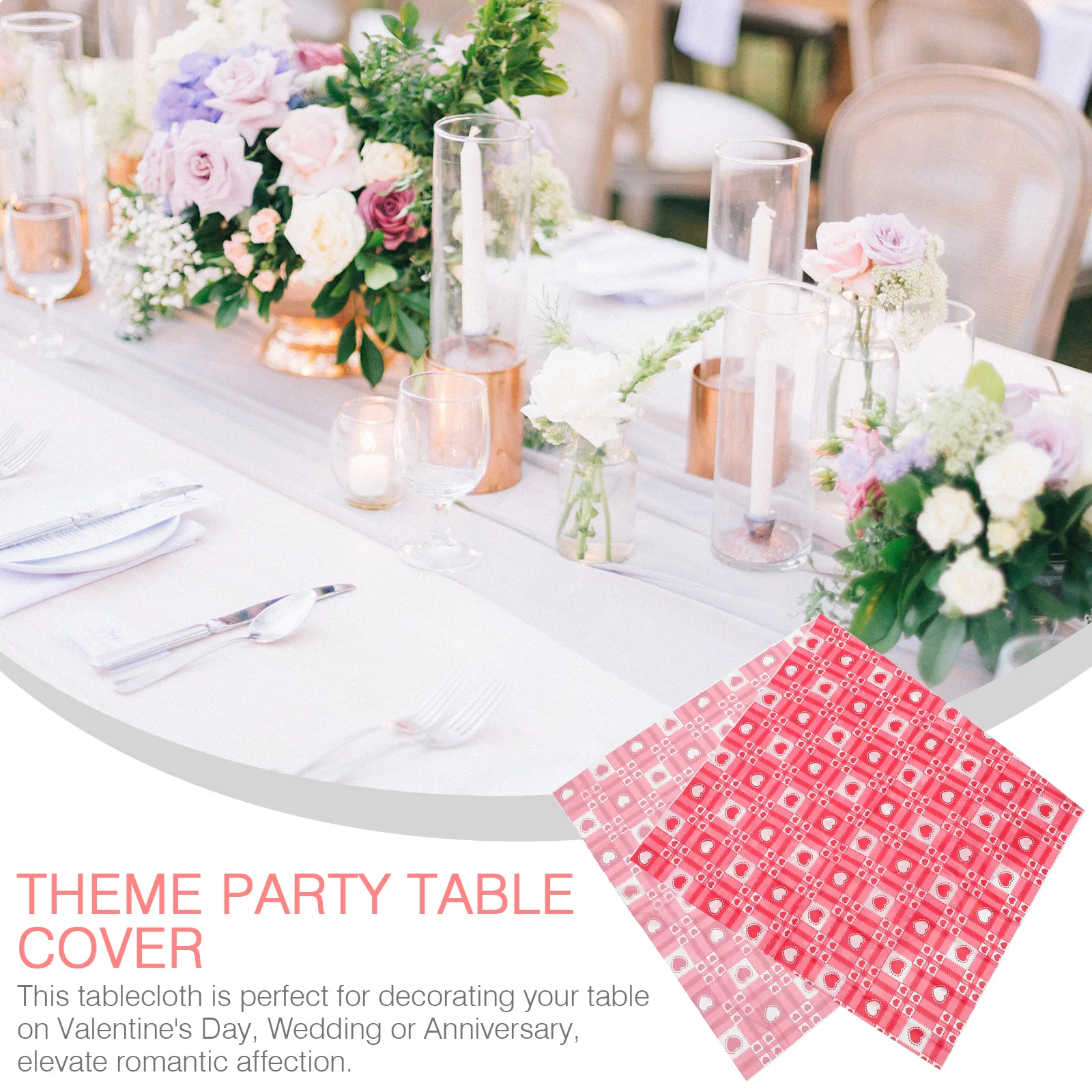 

2Pcs Love Heart Disposable Tablecloth Plastic Cover Romantic Party Wedding Valentine Buffet Dinner Table Decoration
