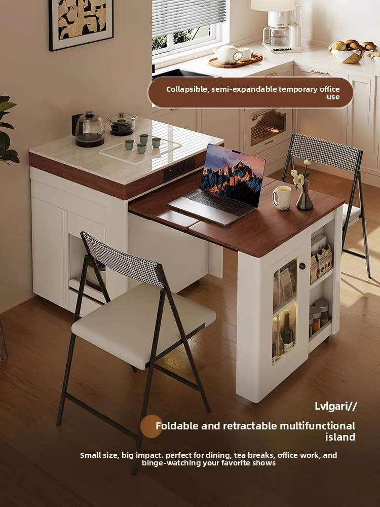 

LH retractable folding island dining table tea table integrated household small apartment rock slab island