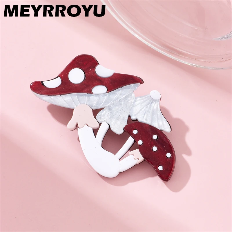 MEYRROYU Mushroom Brooches Women's Stylish Acrylic Material Plant Newly Arrived Simple Cute Birthday Accessory on Bags Clothes