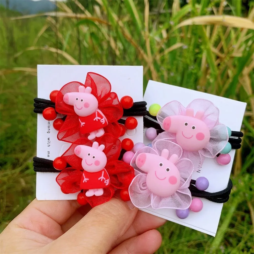 2Pcs/Set Peppa Pig Hairbands Children Girls Sweet Hair Ties Fashion Headbands Hair Accessories Rubber Band For Kid