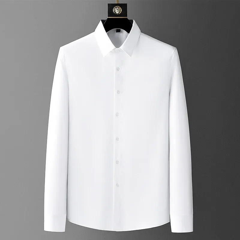 

S-5XL Luxury Boutique Men's Casual Fashion Solid Color Business Long Sleeve Shirts Easy-care Formal Professional Shirt for Male