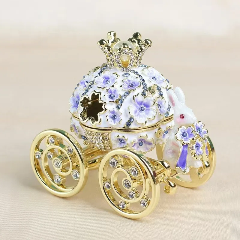 Rabbit Carriage Cloisonn É Enamel Jewelry Box Handicrafts Cartoon Luxury Ornament Home Decor Jewelry Storage Box