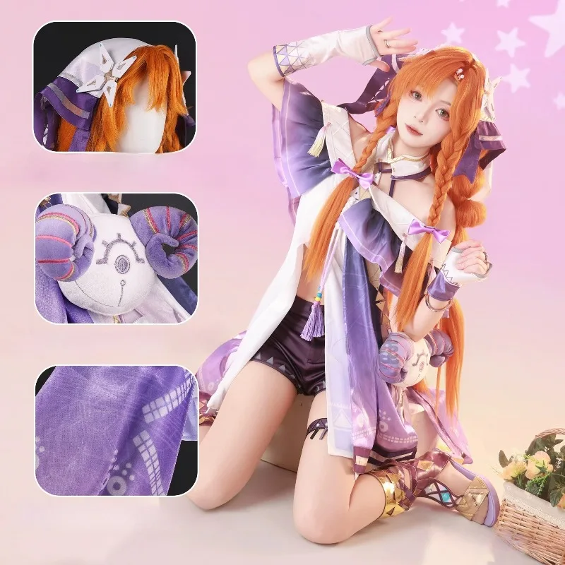

Sigrid Costume Game Wuthering Waves Cosplay Purple Dress Orange Wig Full Set for Women Role Play Outfit Theme Party