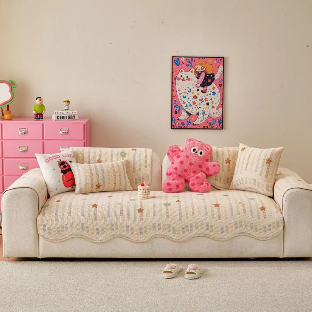 Cartoon Chenille Sofa Cushion Fabric Four Seasons Universal Non-Slip Cushion Cute Chinese Style Simple Style Sofa Cover Towel