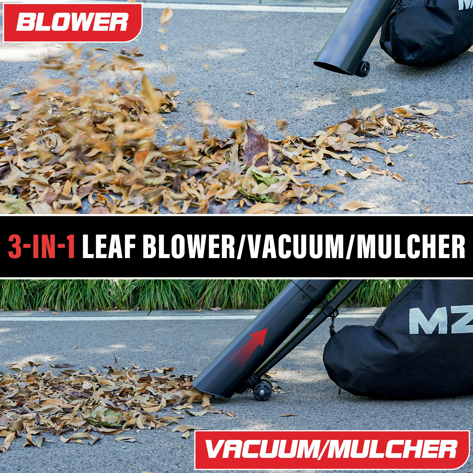 MZK 40V Cordless Leaf Blower Vacuum Mulcher 3-in-1 With 2x4.0Ah Batteries & Charger, 160 MPH 600 CFM Heavy-Duty Lawn Blower, Vacuum & Mulcher With Ergonomic Handle, Smart Gardening & Environmental Control