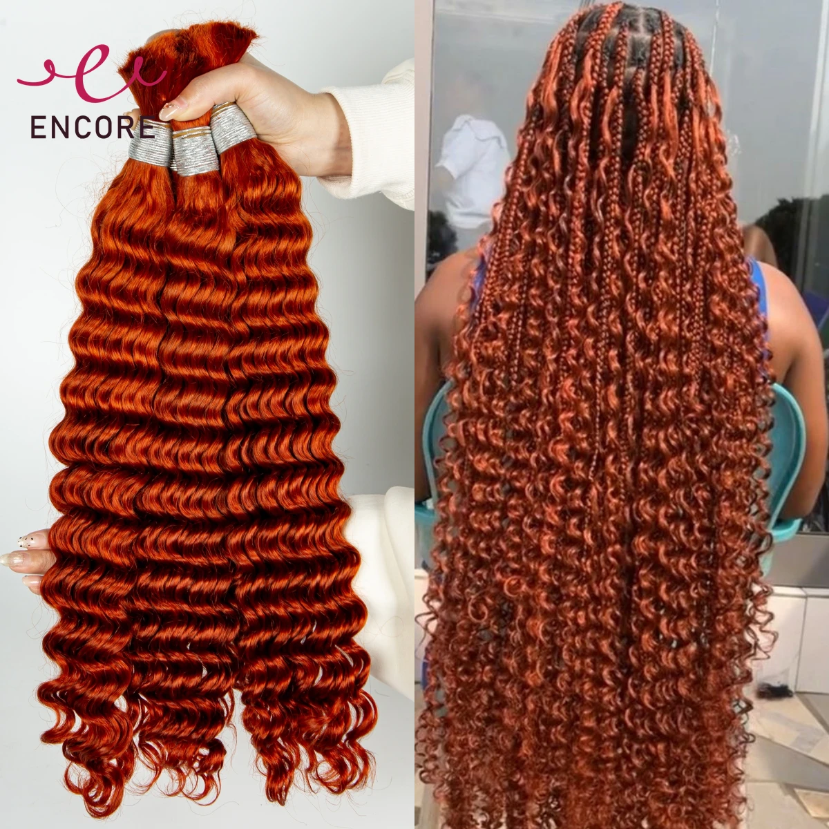 28-calowy imbirowo-pomarańczowy 100% dziewiczy ludzki włos luzem do przedłużania włosów Boho Braided Extensions No Weft Deep Wave Human Hair Bundles for Braiding