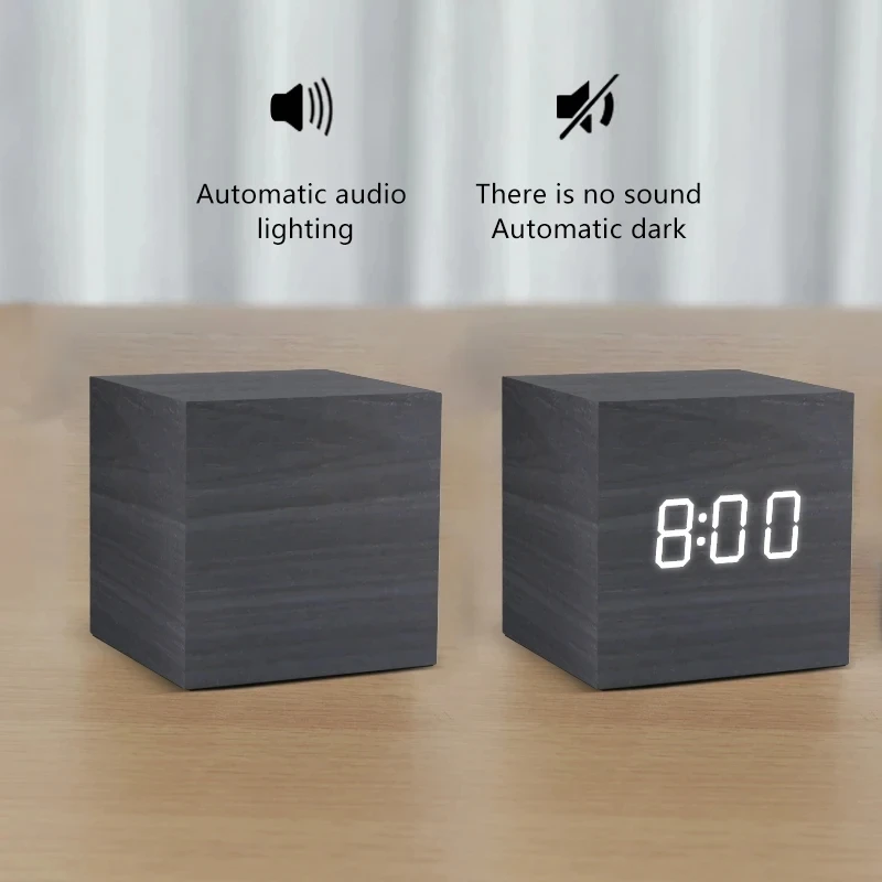 Wooden Digital Alarm Clock with Temperature Sound Control Electronic Clocks Desktop USB/AAA Powered Desperadoe LED Bedside ClocK