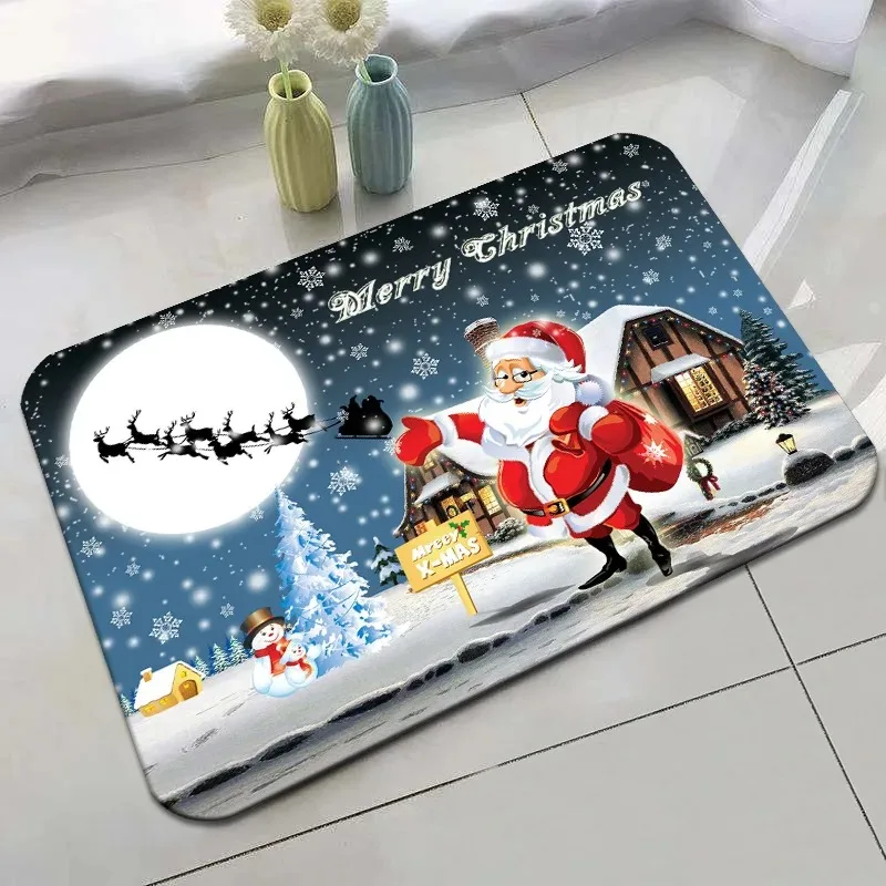 Cartoon Christmas and New Year themed carpet home decoration living room entrance door mat bathroom absorbent floor mat