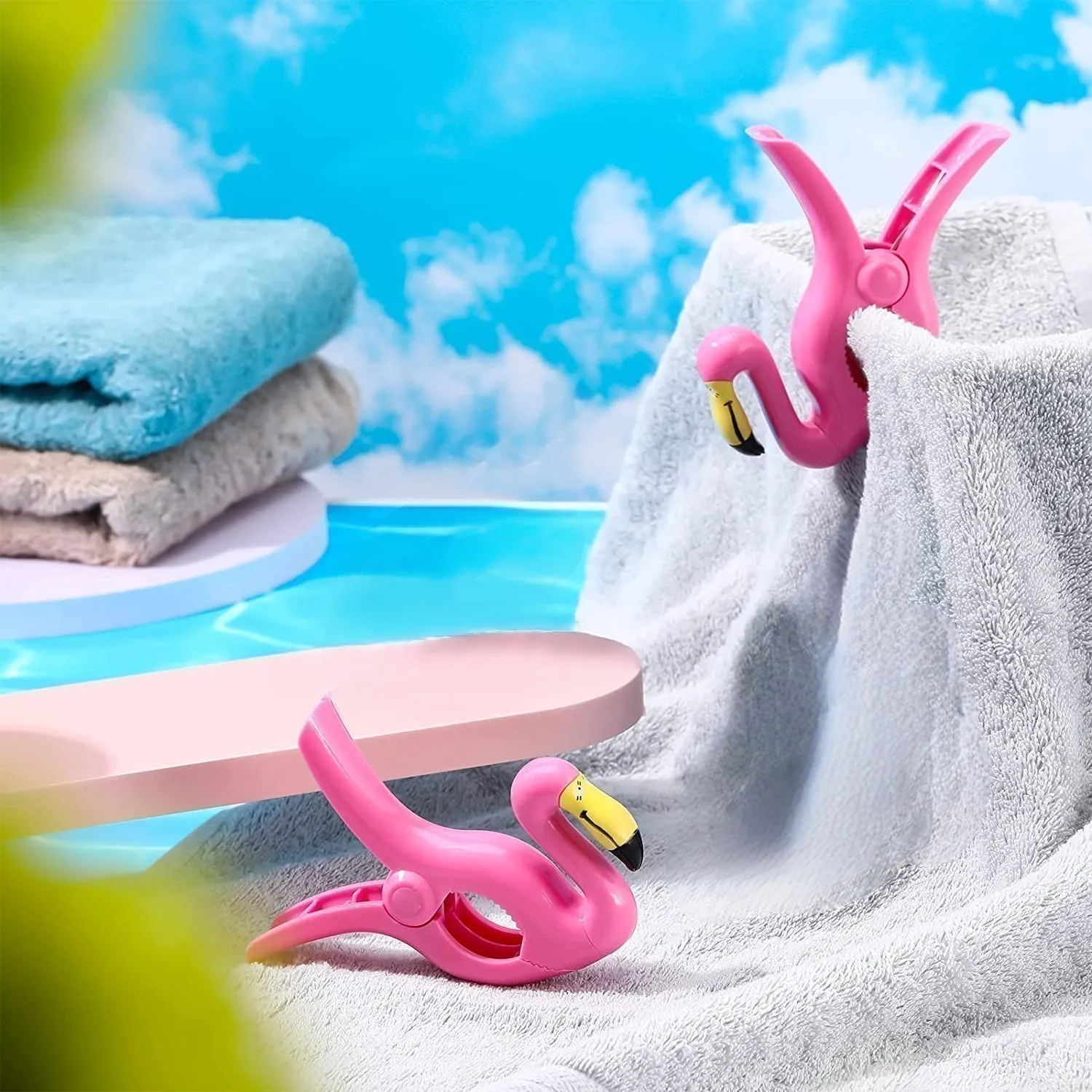 Beach Towel Clips Flamingo Clip for Beach Chairs, Pool Chairs Keeps Towel from Blowing Away