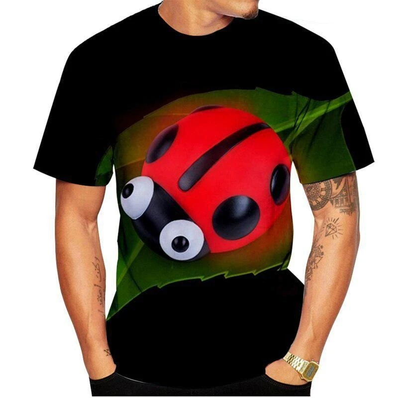 Cartoon Ladybug Funny Men T-shirt Children Casual Cute Round Neck T-shirts Full Print Insect Graphic 2025 Summer Fashion Man Tee