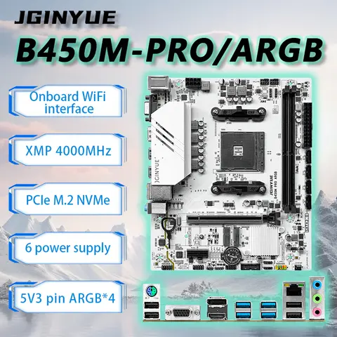 JGINYUE B450 AM4 carte mère M-ATX prend en charge AMD Ryzen2000-5000 série CPU EXPO DDR4 RAM ordinateur de bureau B450M PRO ARGB