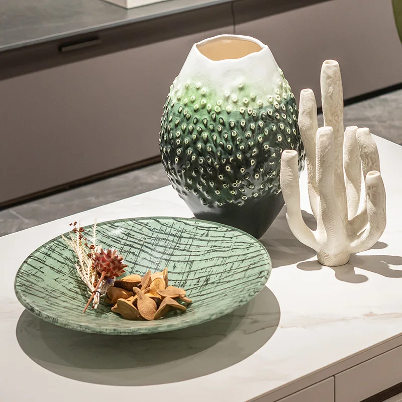 

TingKe-Modern Simple Coral Ornaments, Creative Green Texture Texture, Fruit Tray, Home Decoration, Green Dot Resin Vase