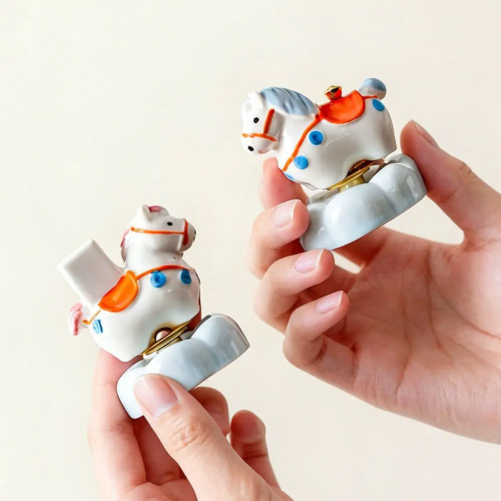 Ceramic Spinning Horse Desktop Ornament Creative Car Decor Cute Pony Figurine Artistic Handicraft Lucky Wealth Gift