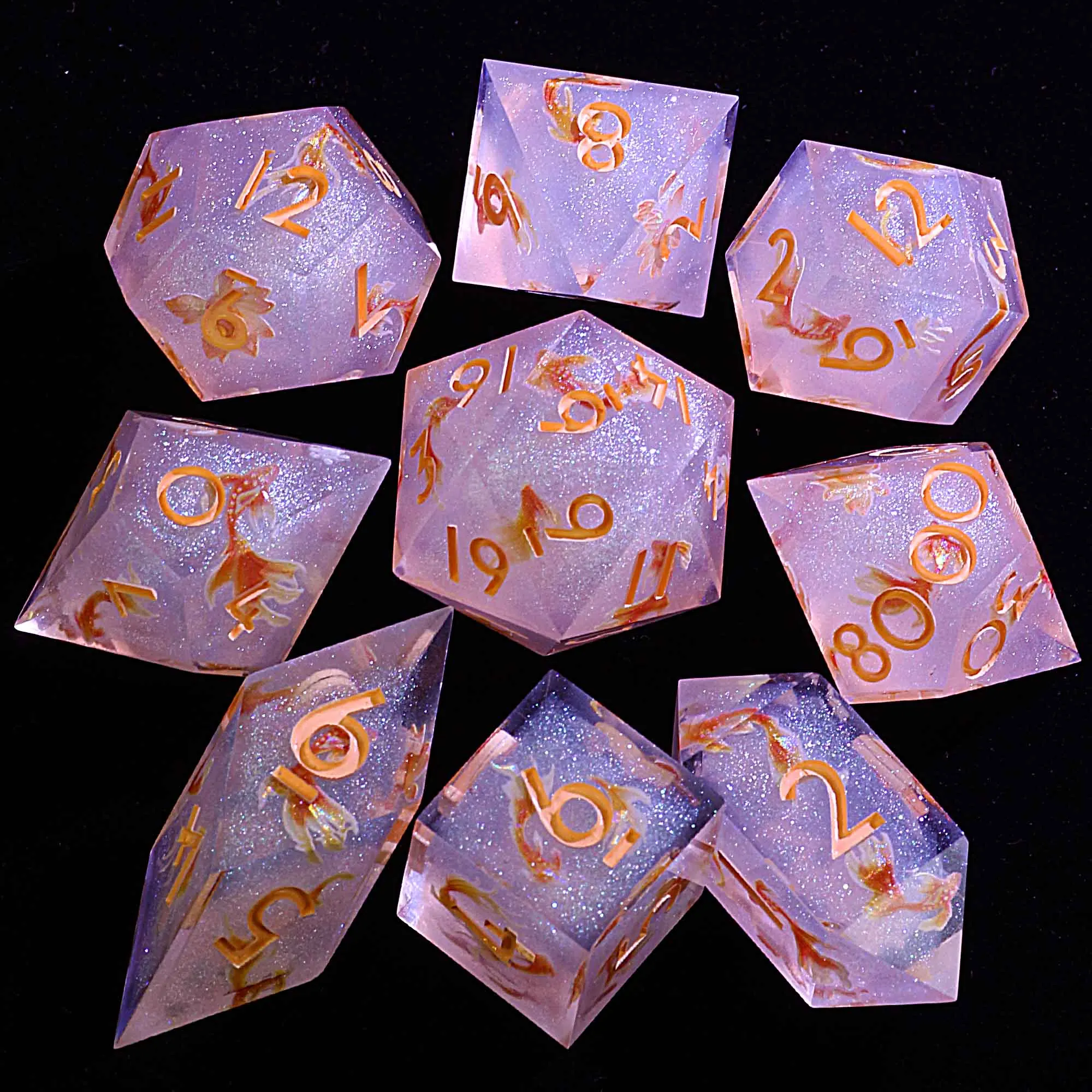 

9 Polyhedral Resin Dice Set DD Koi Blossom Fortune