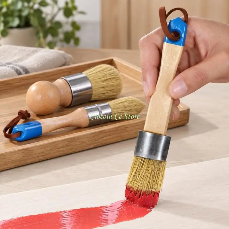 X90F Boar Hair Furniture Paint Brush Set with Handles and Metal Ferrules, 3 Brush Type for