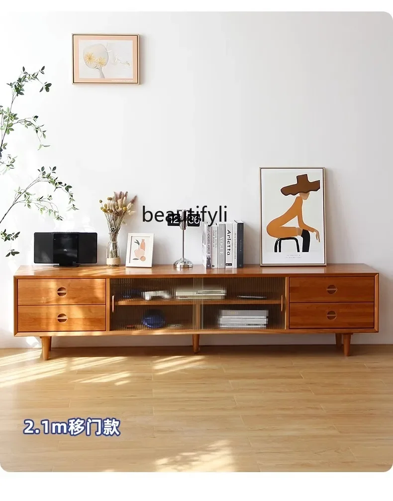 

VHome TV Cabinet Nordic Solid Wood Cherrywood Living Room Retro TV Stand Floor Cabinet