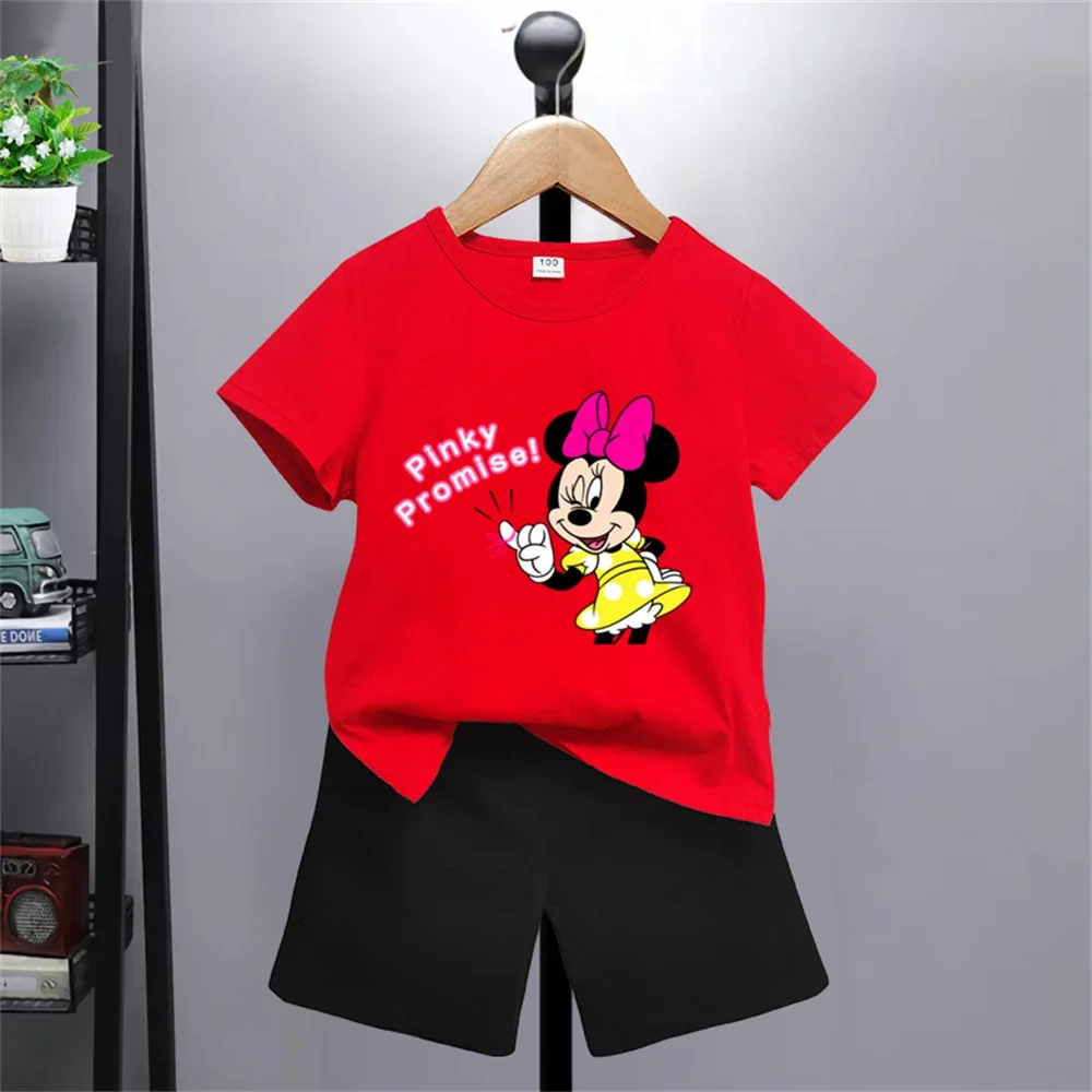 New Disney Mickey Mouse Short Sleeve Shorts Set Boys Girls Kids Sweatshirt cartoon top casual promotional clothing 100-160