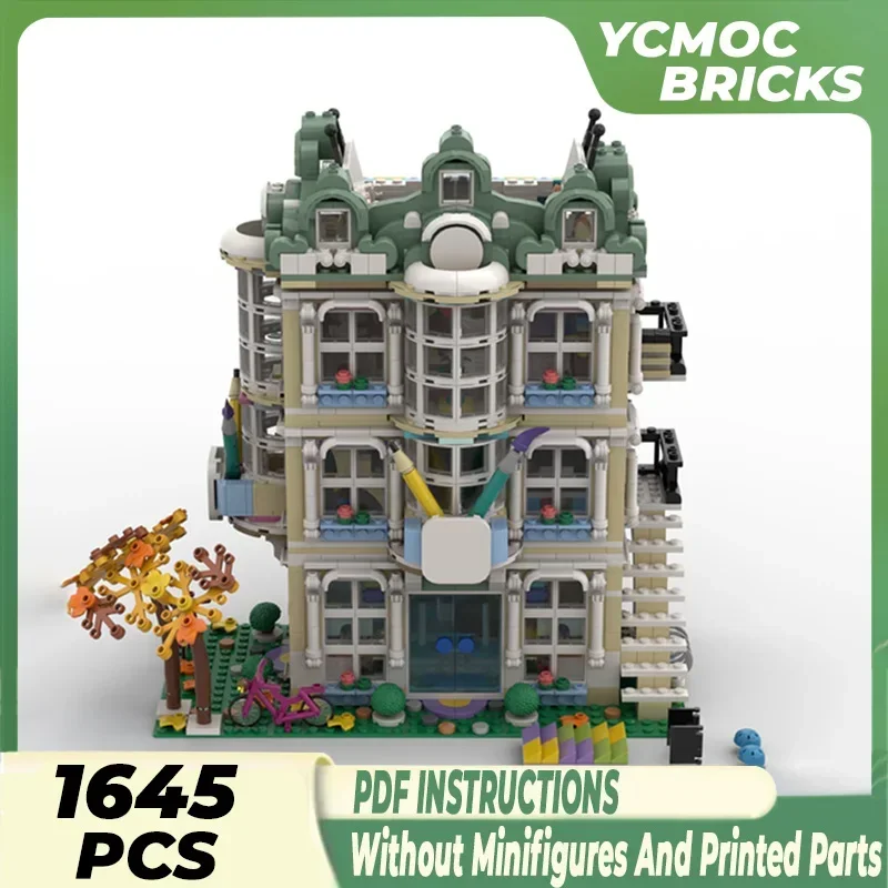 City Street View Model Moc Building Bricks Art School Corner Technology Modular Blocks Gifts Christmas Toys DIY Sets Assembly