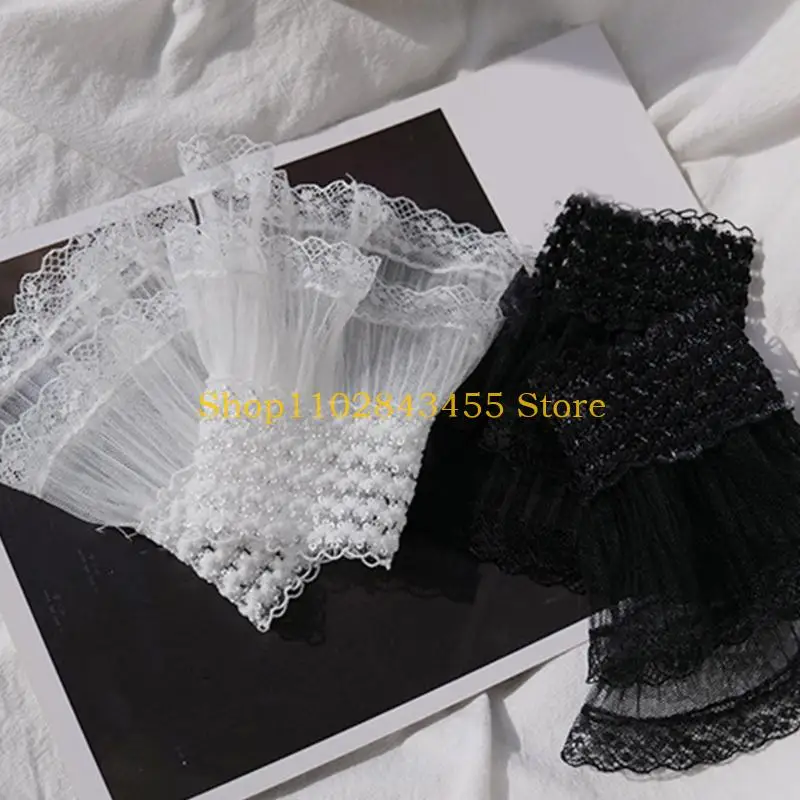 49MC Decorated Cuffs Fake Sleeve for Wedding Dress Wild Decorative Lace Sleeves Flounces Wrist Sleeves Pleated Wrist Cuffs