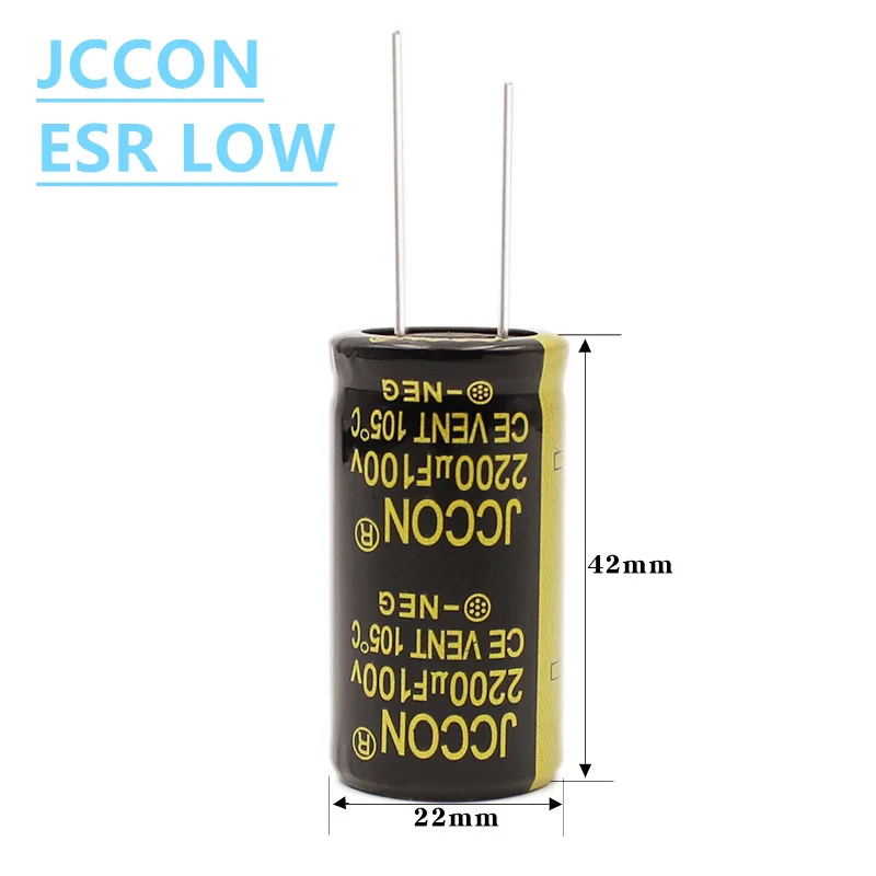 Jccon ตัวเก็บประจุชนิดอลูมิเนียมอิเล็กโตรไลต์2ชิ้น80v2200uf ตัวเก็บประจุที่มีความต้านทานต่ำความถี่สูง22x30 100v2200uf 22X40