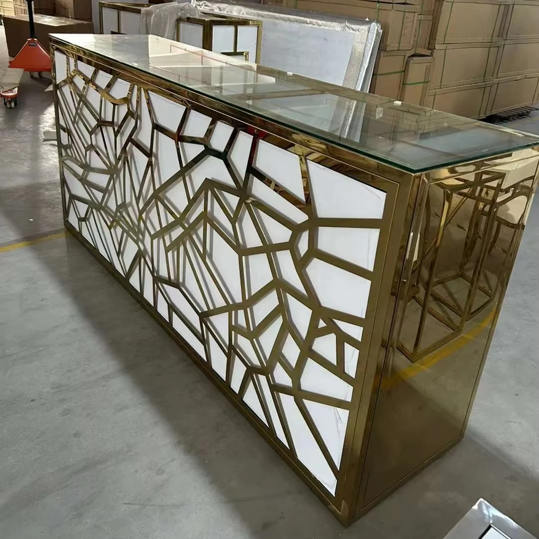 

Modern Luxury Gold Stainless Steel Indoor Wedding bar Counter for Event
