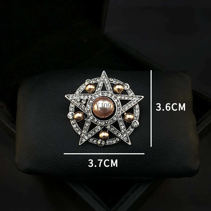 Gehobene Retro Stern Mond Geometrische Brosche Exquisite Luxus Corsage Zubehör Frauen Anzug Dekoration Strass Schmuck Pins 920